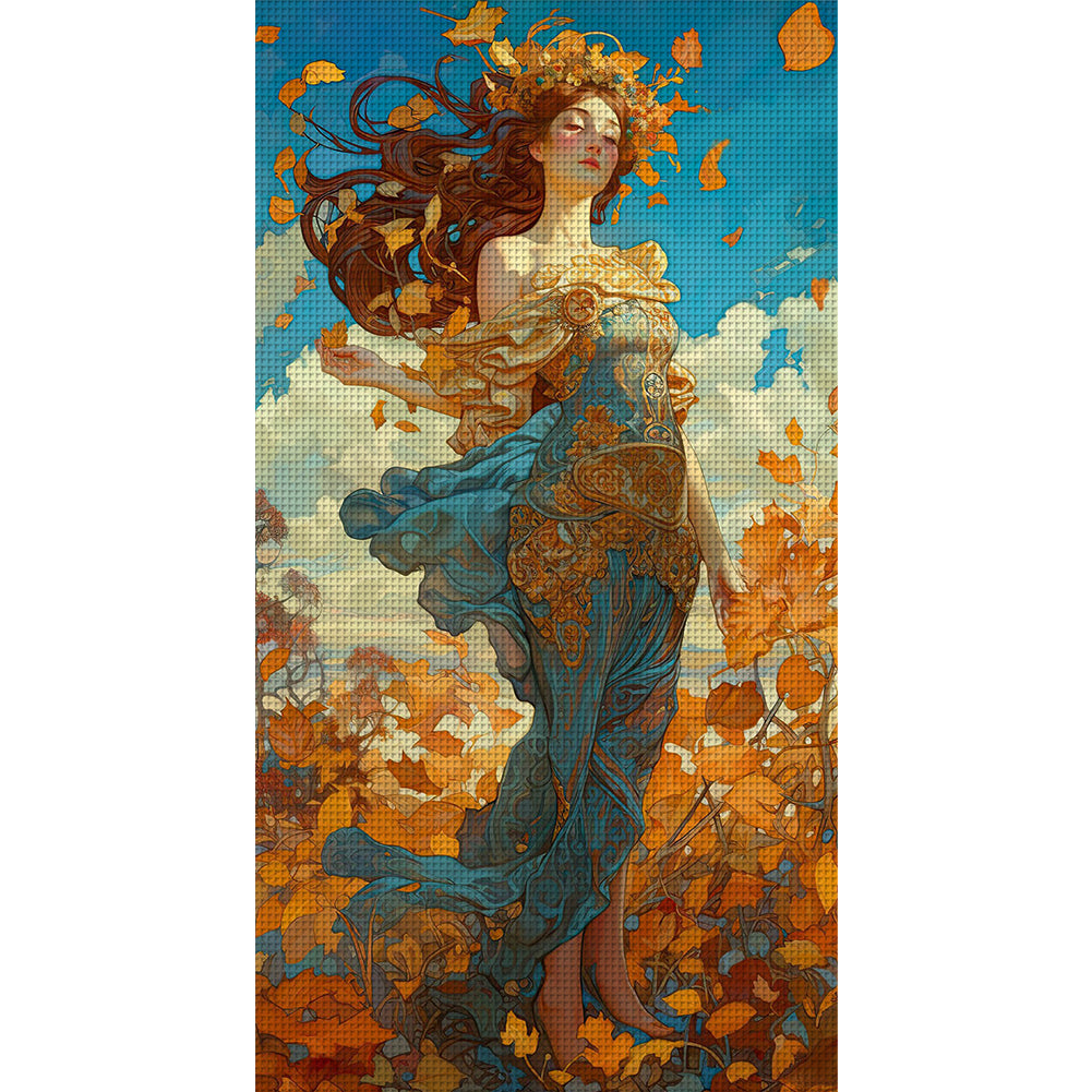 Autumn Leaf Goddess - 11CT Stamped Cross Stitch 50*90CM
