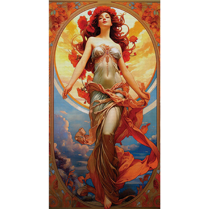 Sky Red Flower Goddess - 11CT Stamped Cross Stitch 50*90CM