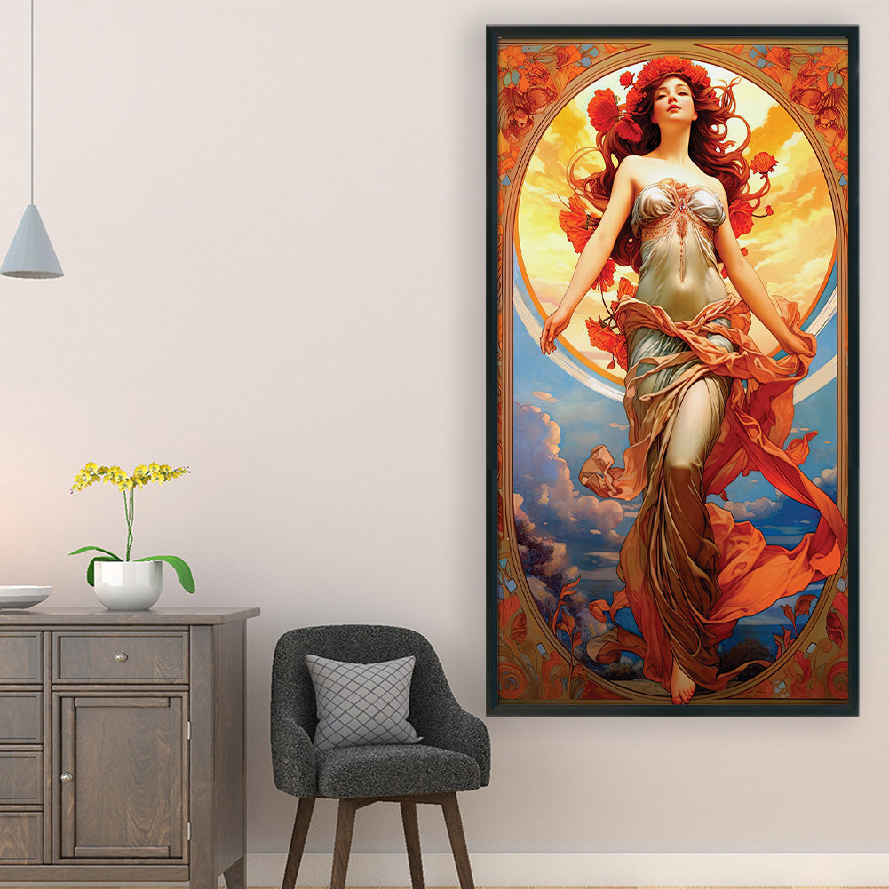 Sky Red Flower Goddess - 11CT Stamped Cross Stitch 50*90CM