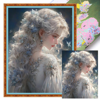 Silver-Haired Butterfly Girl - 11CT Stamped Cross Stitch 50*65CM