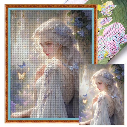 Silver-Haired Butterfly Girl - 11CT Stamped Cross Stitch 50*65CM