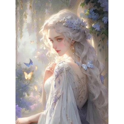 Silver-Haired Butterfly Girl - 11CT Stamped Cross Stitch 50*65CM
