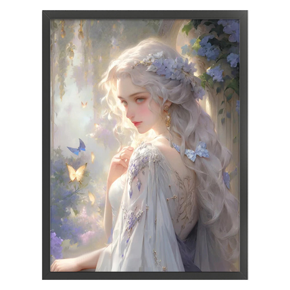 Silver-Haired Butterfly Girl - 11CT Stamped Cross Stitch 50*65CM