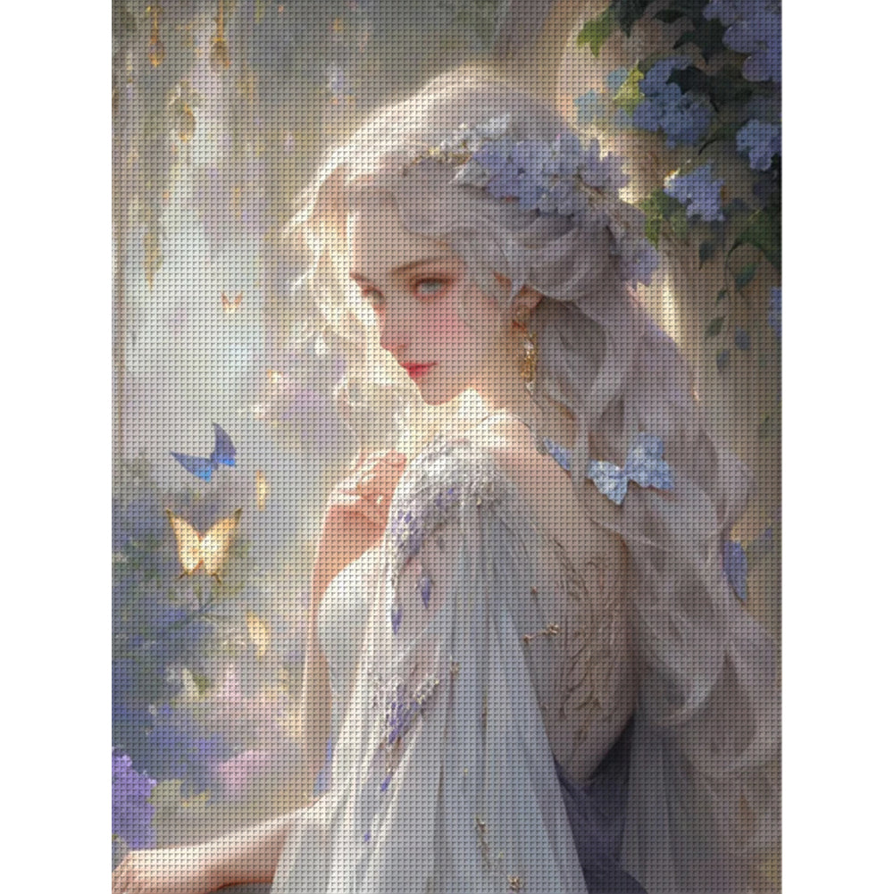 Silver-Haired Butterfly Girl - 11CT Stamped Cross Stitch 50*65CM