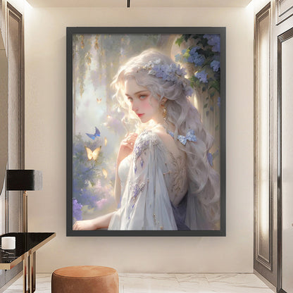 Silver-Haired Butterfly Girl - 11CT Stamped Cross Stitch 50*65CM