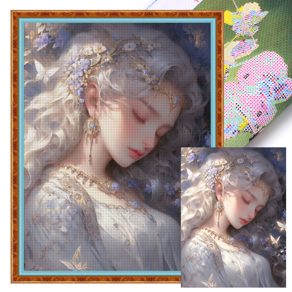 Silver-Haired Butterfly Girl - 11CT Stamped Cross Stitch 50*65CM
