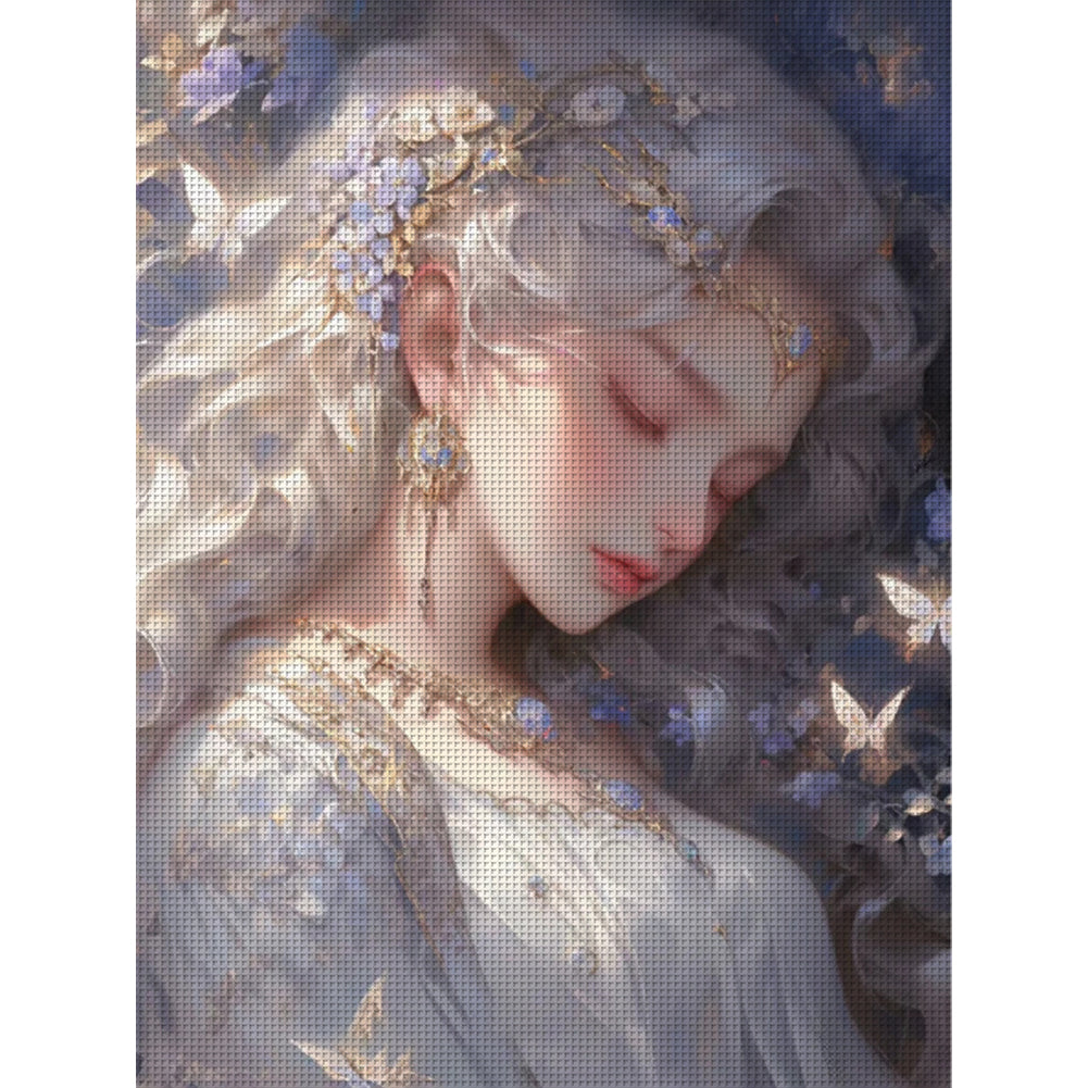 Silver-Haired Butterfly Girl - 11CT Stamped Cross Stitch 50*65CM