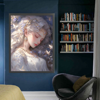 Silver-Haired Butterfly Girl - 11CT Stamped Cross Stitch 50*65CM