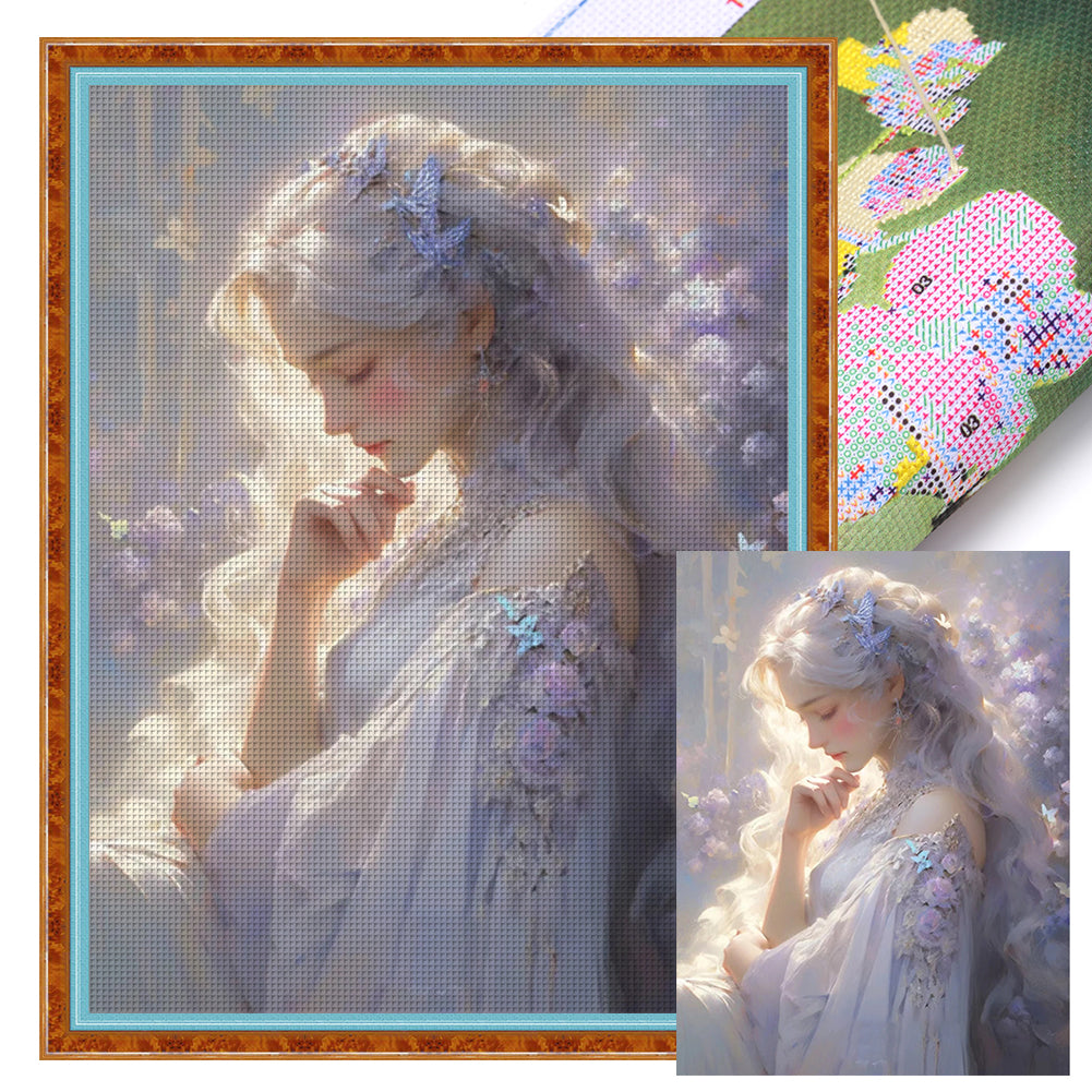 Silver-Haired Butterfly Girl - 11CT Stamped Cross Stitch 50*65CM