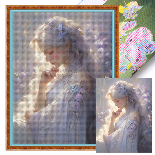 Silver-Haired Butterfly Girl - 11CT Stamped Cross Stitch 50*65CM