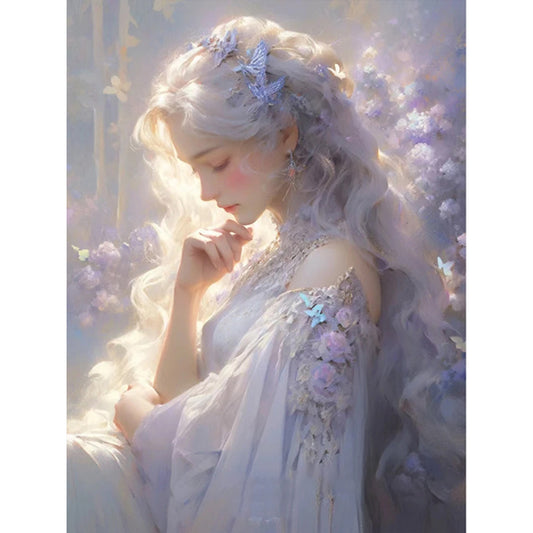Silver-Haired Butterfly Girl - 11CT Stamped Cross Stitch 50*65CM
