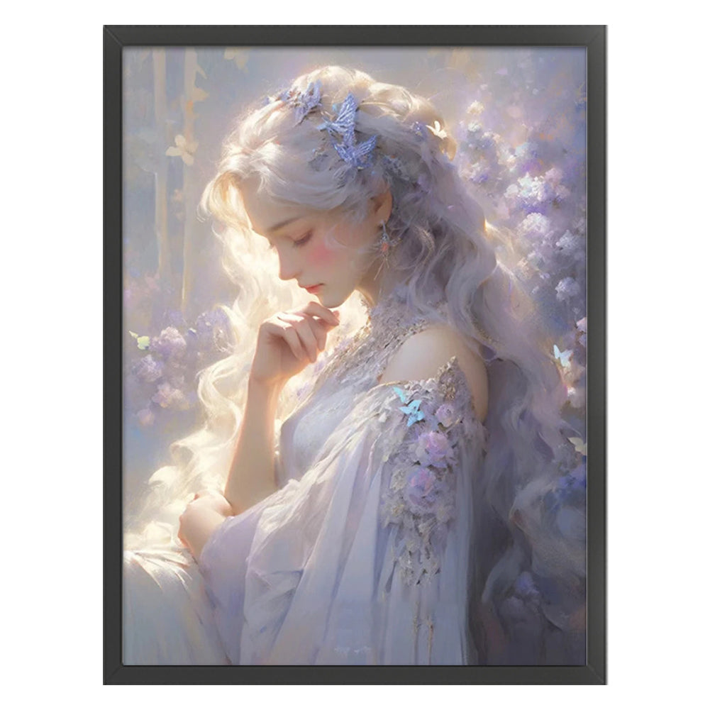 Silver-Haired Butterfly Girl - 11CT Stamped Cross Stitch 50*65CM
