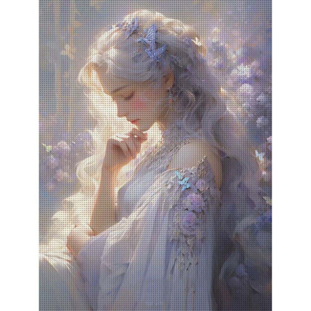 Silver-Haired Butterfly Girl - 11CT Stamped Cross Stitch 50*65CM