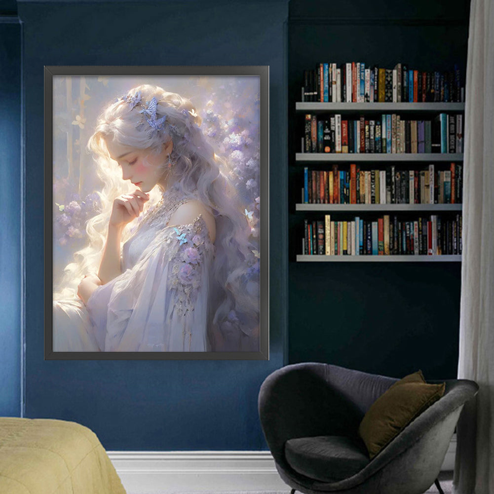 Silver-Haired Butterfly Girl - 11CT Stamped Cross Stitch 50*65CM