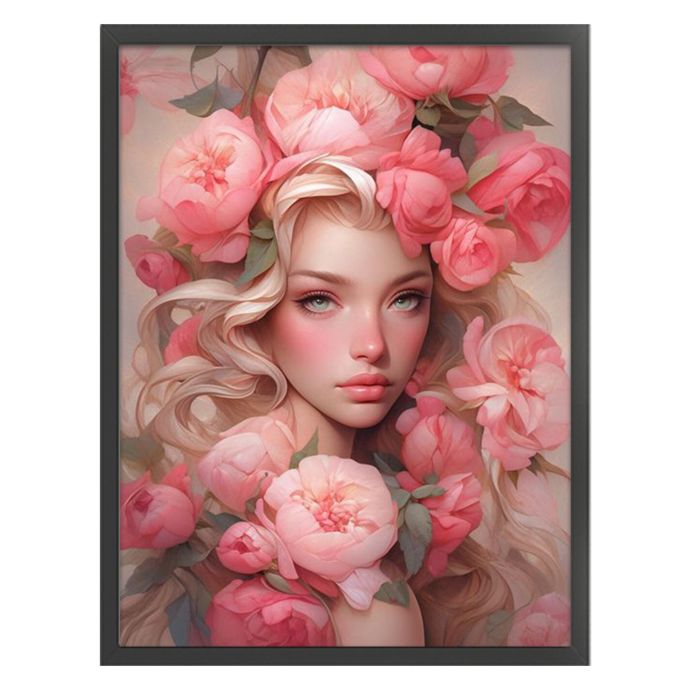 Pink Flower Girl - 11CT Stamped Cross Stitch 50*65CM