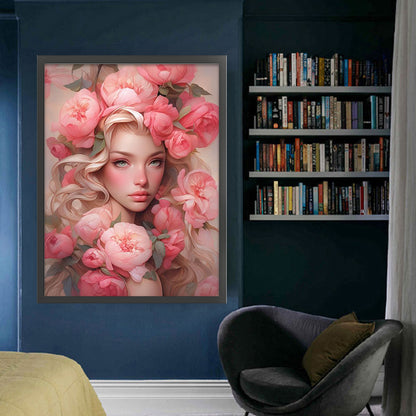 Pink Flower Girl - 11CT Stamped Cross Stitch 50*65CM