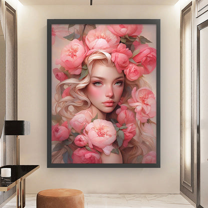 Pink Flower Girl - 11CT Stamped Cross Stitch 50*65CM