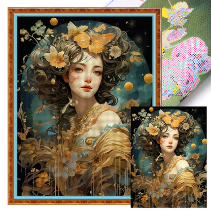 Flower Butterfly Girl - 11CT Stamped Cross Stitch 50*65CM