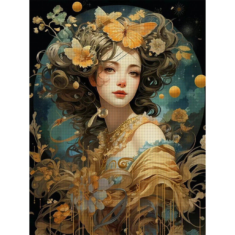 Flower Butterfly Girl - 11CT Stamped Cross Stitch 50*65CM