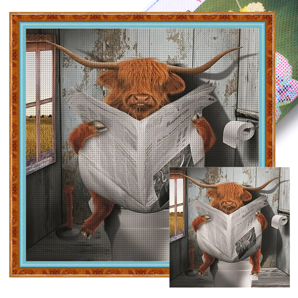 Yak Reading Newspaper - 11CT Stamped Cross Stitch 40*40CM