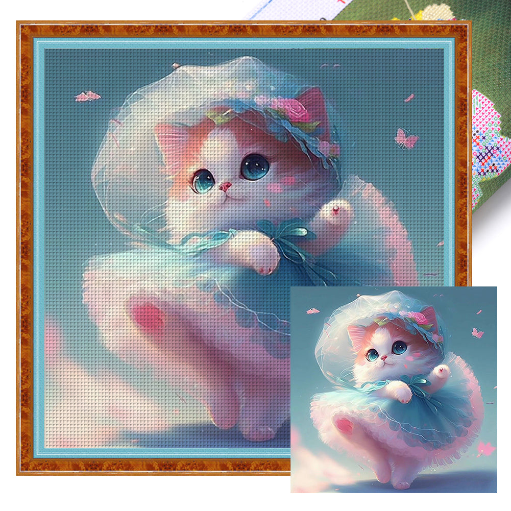 Dress Kitten - 11CT Stamped Cross Stitch 40*40CM