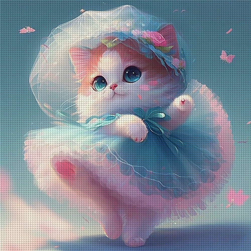 Dress Kitten - 11CT Stamped Cross Stitch 40*40CM