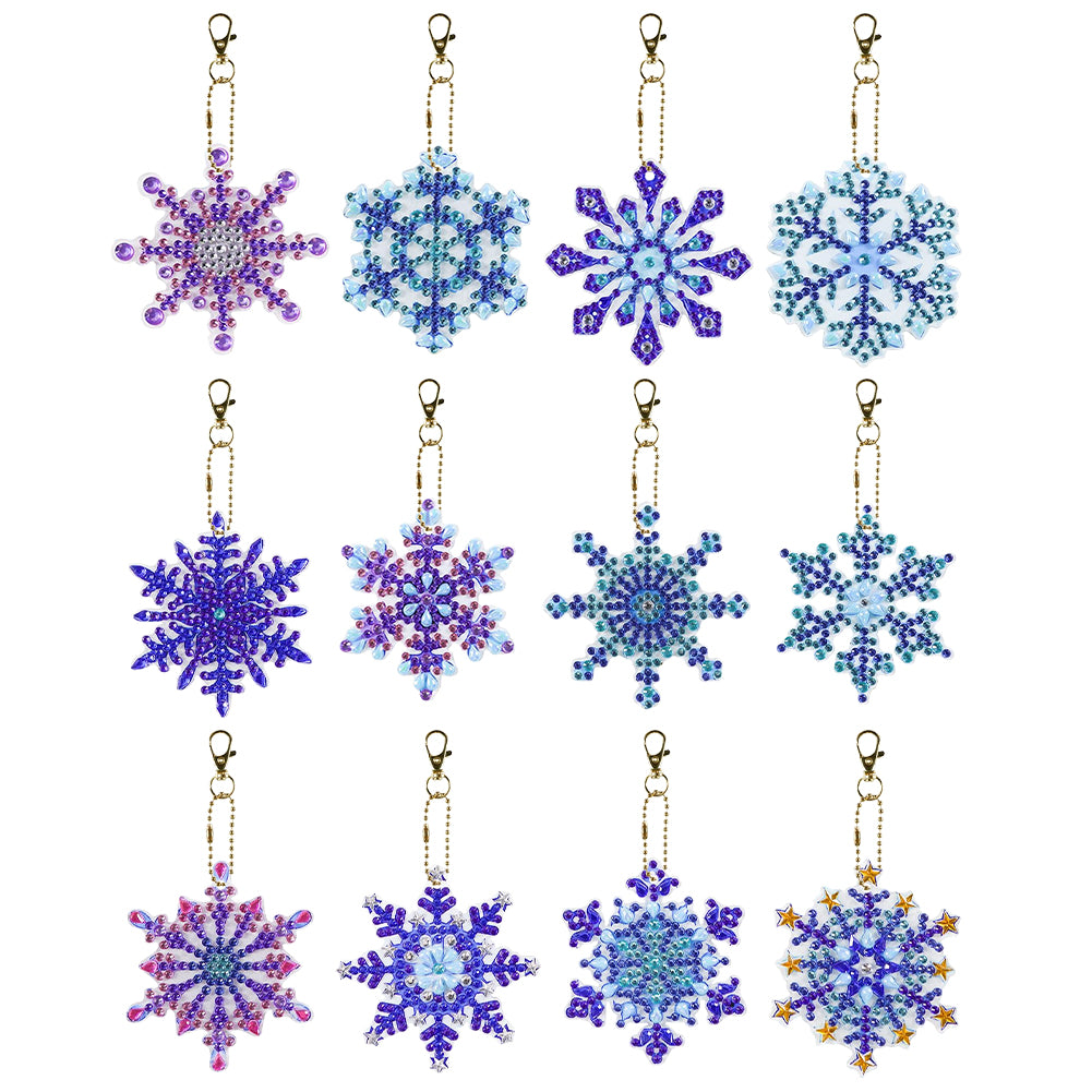 12PCS Diamond Art Keyring Snowflakes Double Sided Diamond Painting Keychain (#2)