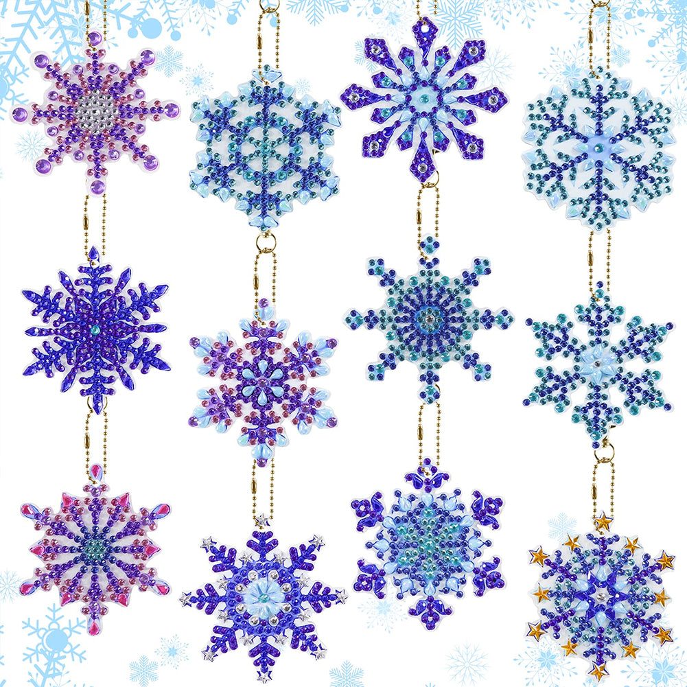 12PCS Diamond Art Keyring Snowflakes Double Sided Diamond Painting Keychain (#2)