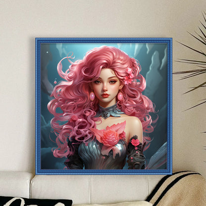 Pink Curly Hair Beauty - 16CT Stamped Cross Stitch 50*50CM