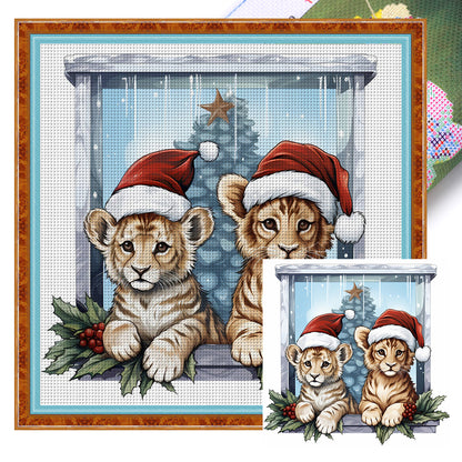 Christmas Tiger - 18CT Stamped Cross Stitch 30*30CM