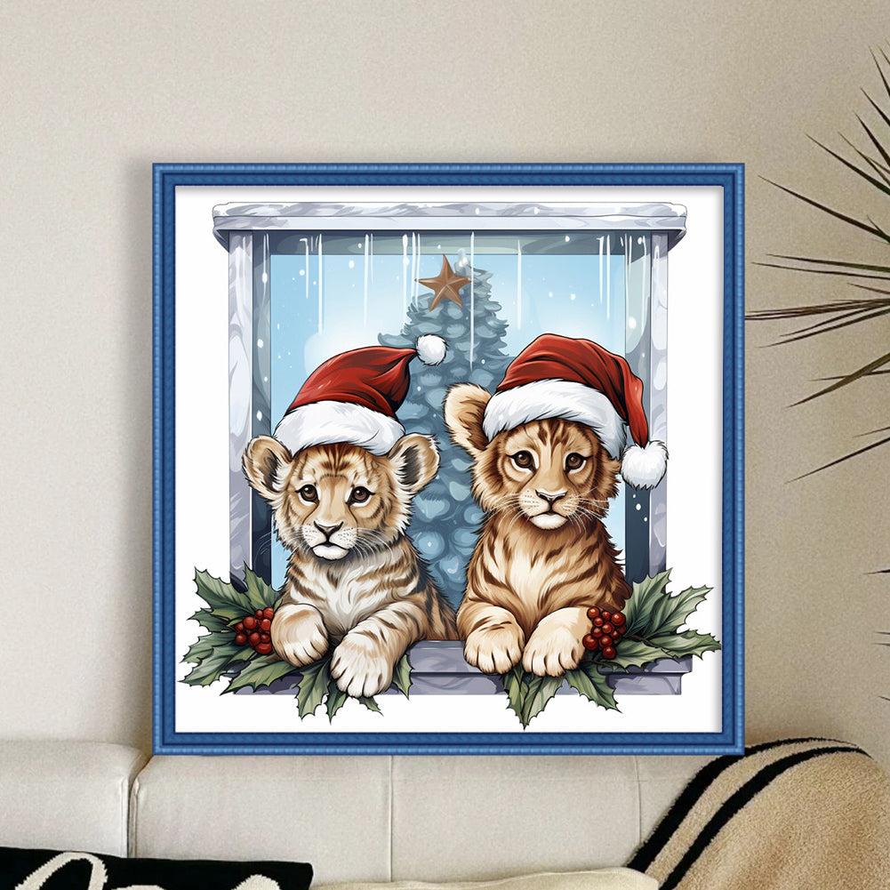 Christmas Tiger - 18CT Stamped Cross Stitch 30*30CM