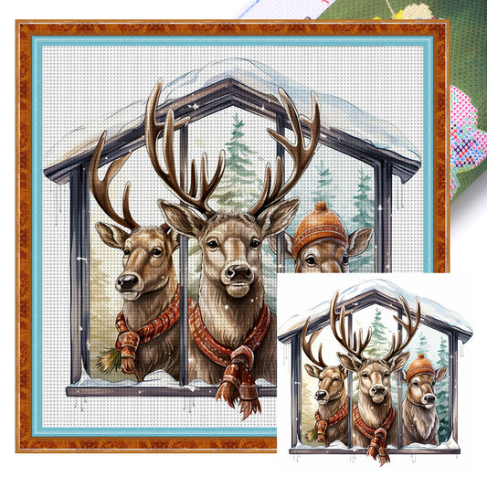 Winter Deer - 18CT Stamped Cross Stitch 30*30CM