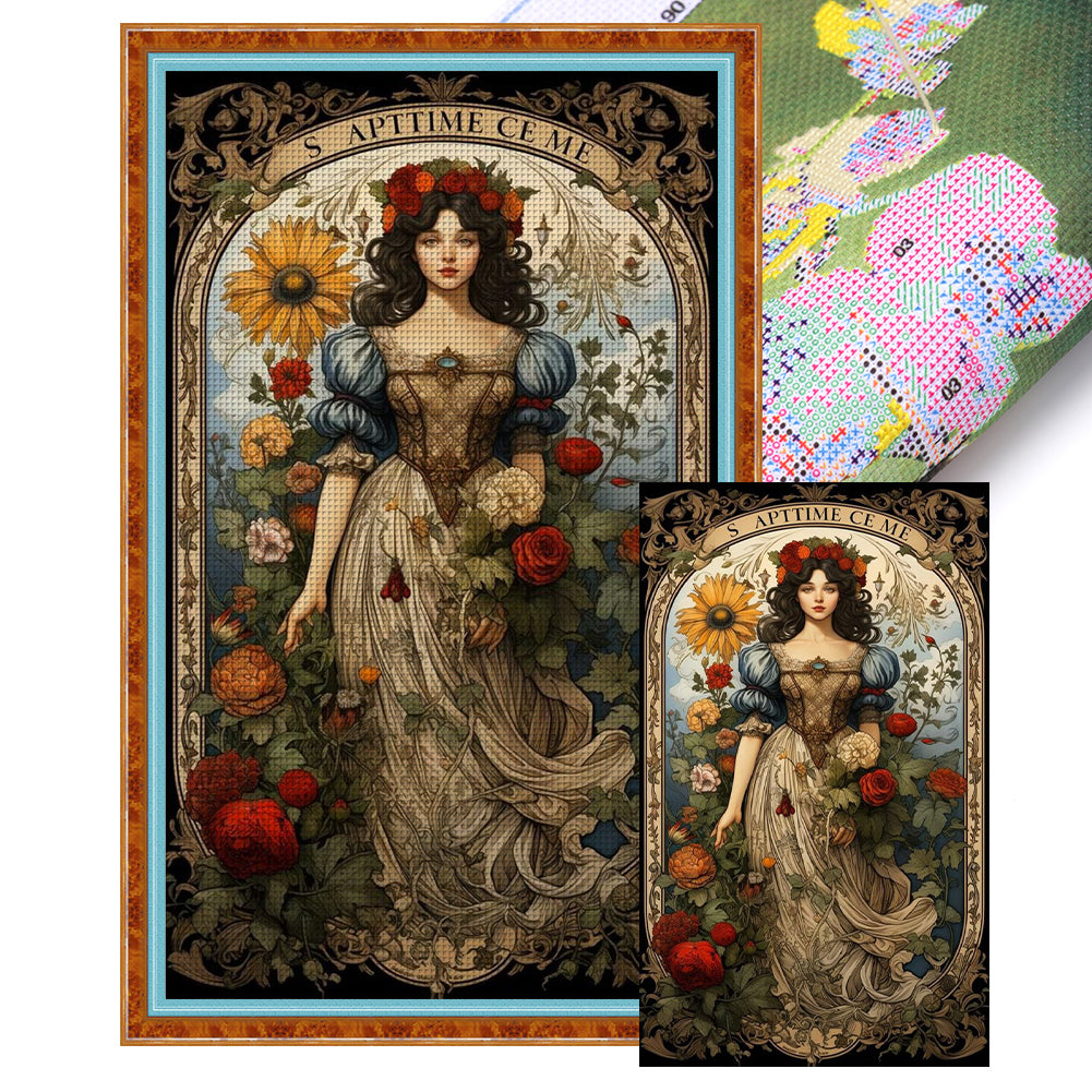 Retro Poster Flowers Woman - 11CT Stamped Cross Stitch 50*85CM