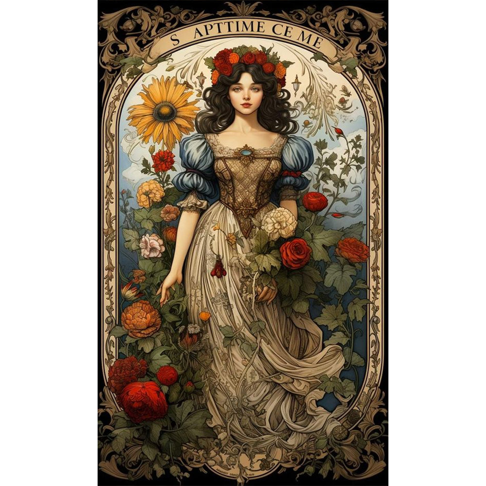 Retro Poster Flowers Woman - 11CT Stamped Cross Stitch 50*85CM