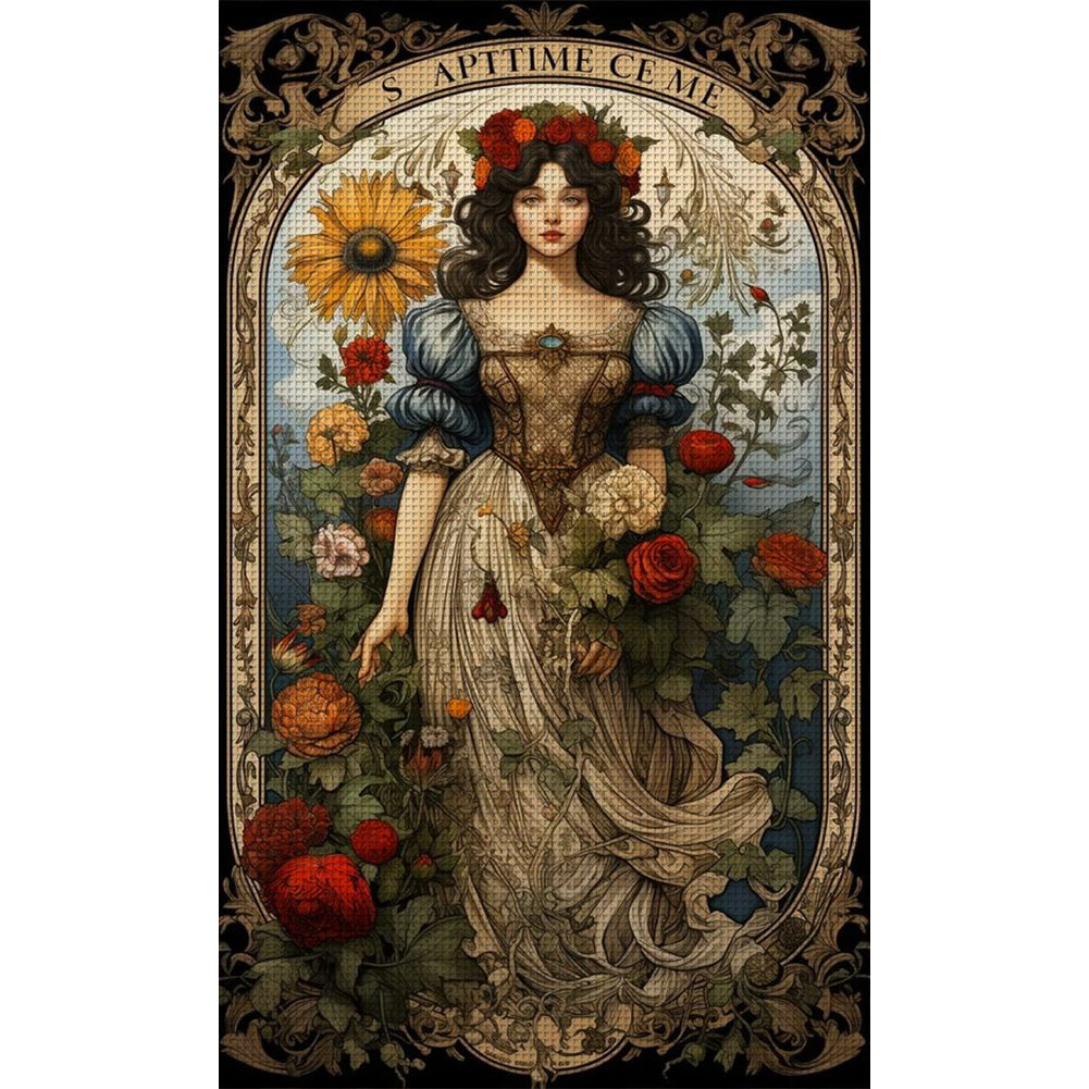 Retro Poster Flowers Woman - 11CT Stamped Cross Stitch 50*85CM