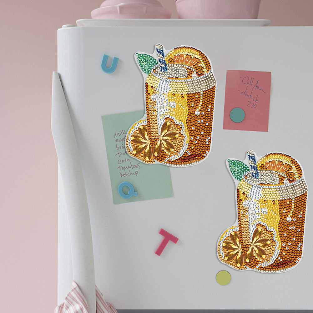 Round+Special Shape Diamond Art Fridge Magnets Sticker(Lemon Tea SparklingWater)