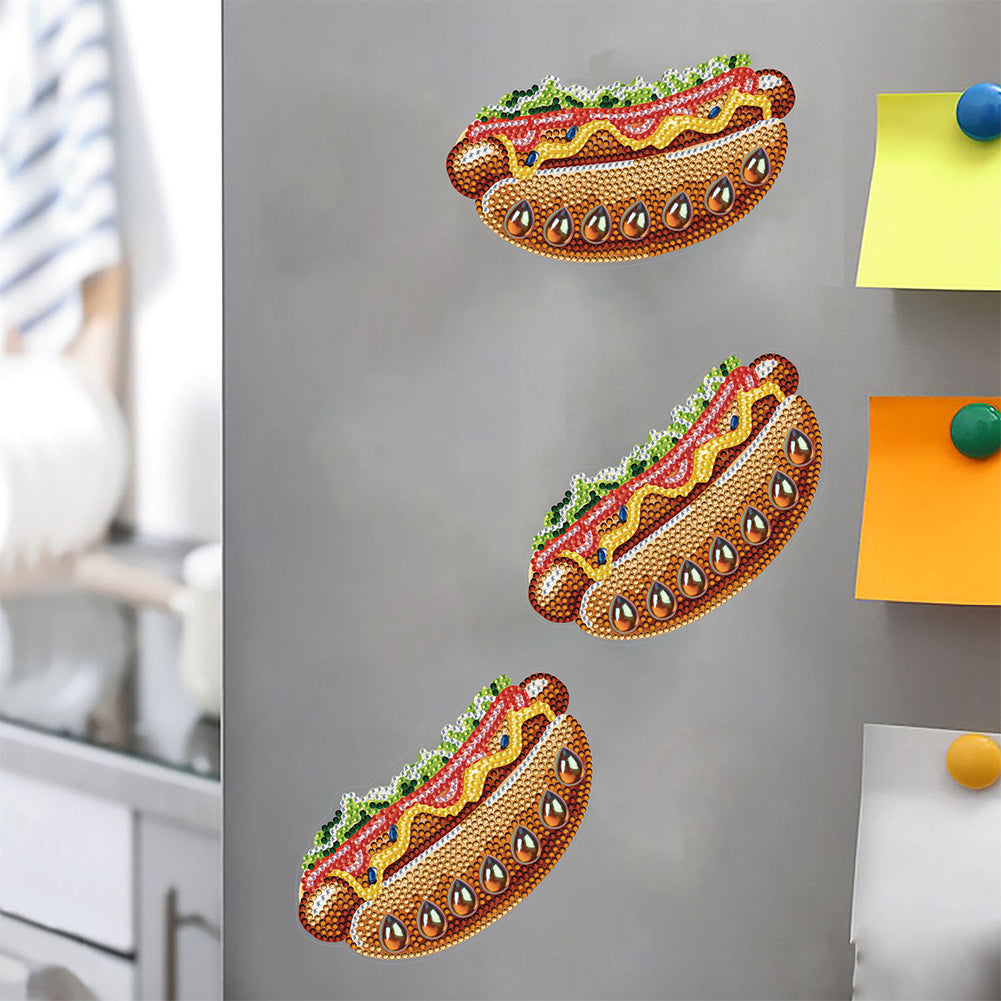 Round+Special Shape Diamond Art Fridge Magnets Sticker (Hot Dog Hamburger #2)