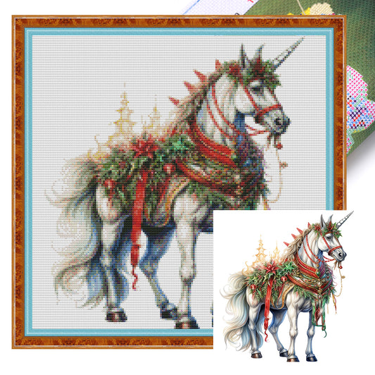 Christmas Unicorn - 18CT Stamped Cross Stitch 30*30CM