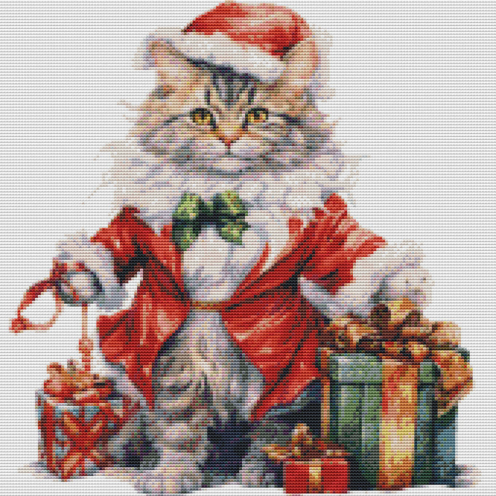 Christmas Cat - 18CT Stamped Cross Stitch 30*30CM