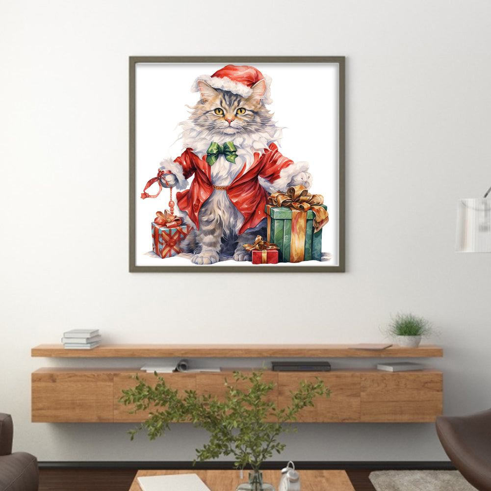 Christmas Cat - 18CT Stamped Cross Stitch 30*30CM