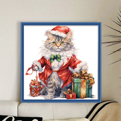 Christmas Cat - 18CT Stamped Cross Stitch 30*30CM