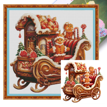 Christmas Gingerbread Sleigh - 11CT Stamped Cross Stitch 50*50CM