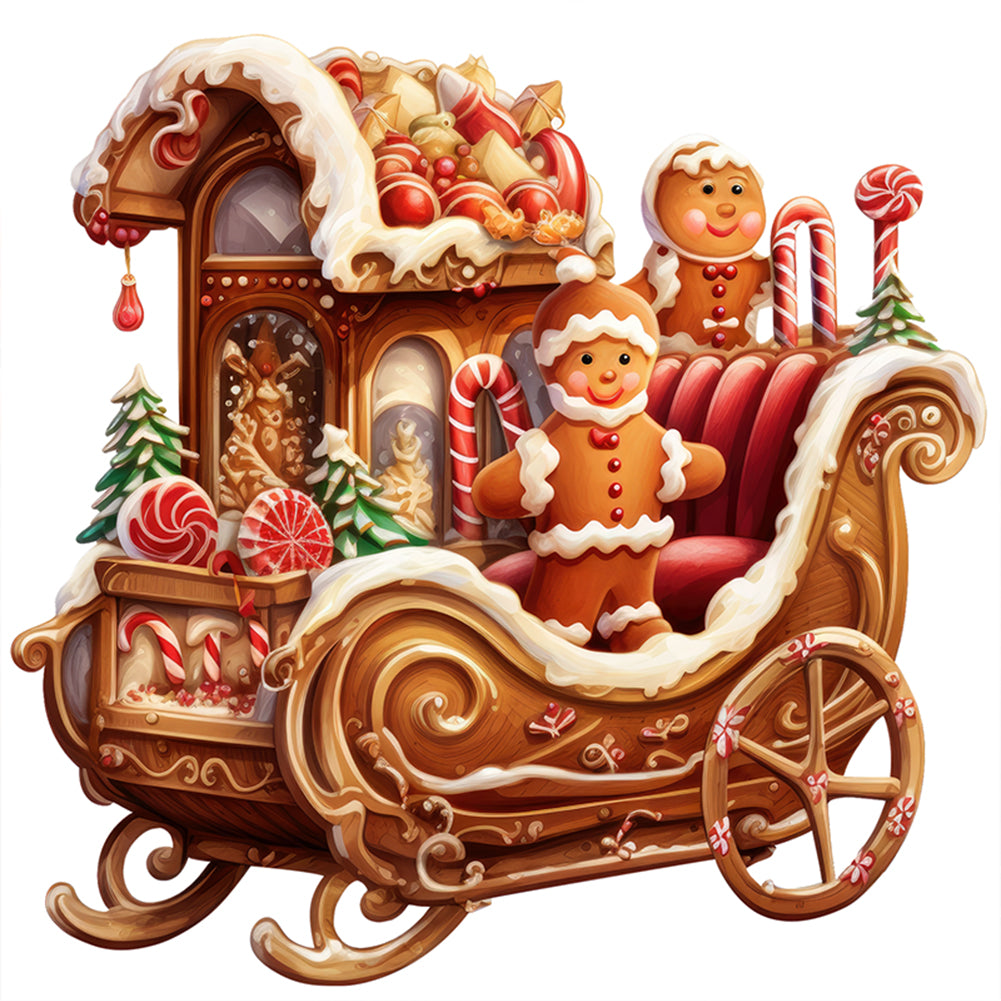 Christmas Gingerbread Sleigh - 11CT Stamped Cross Stitch 50*50CM