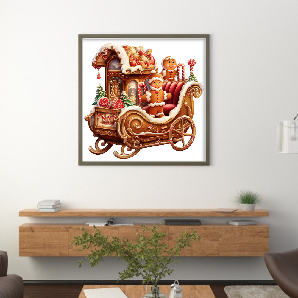 Christmas Gingerbread Sleigh - 11CT Stamped Cross Stitch 50*50CM