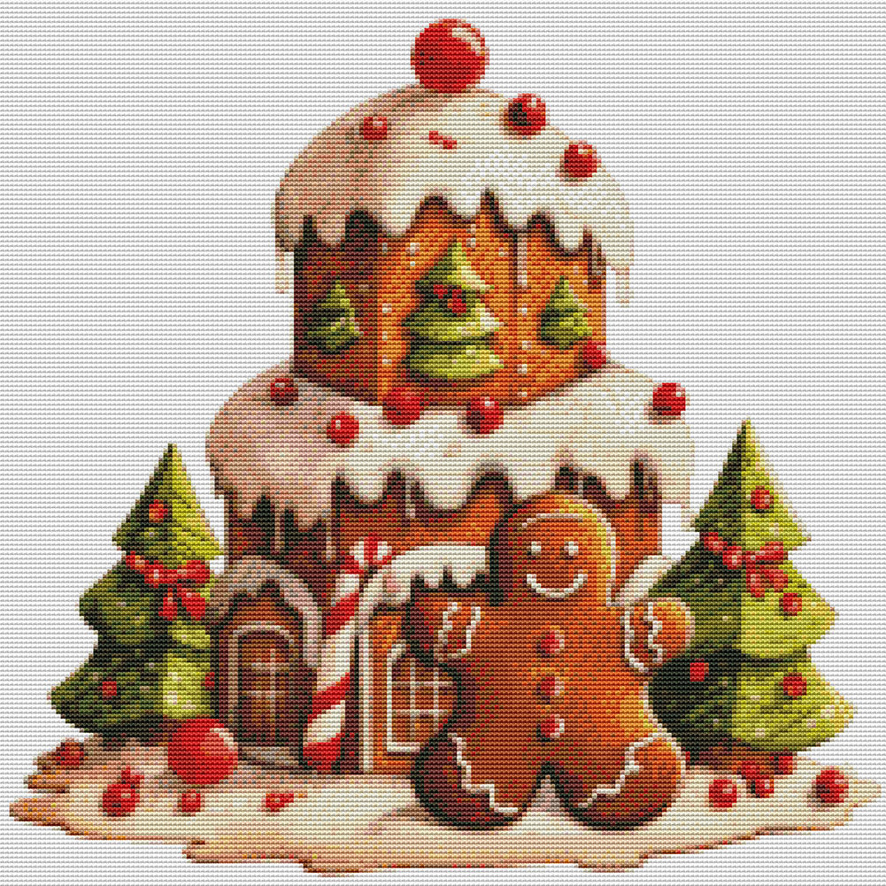 Christmas Gingerbread Cake - 11CT Stamped Cross Stitch 50*50CM