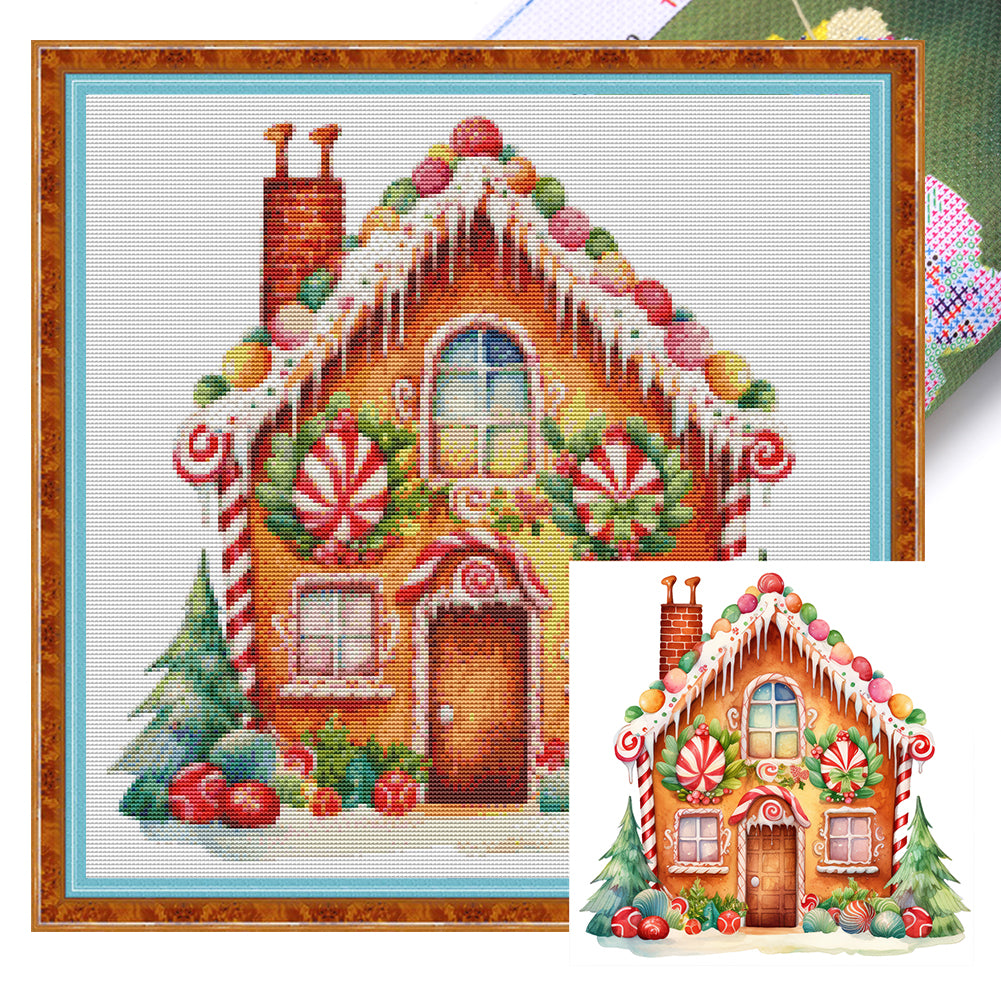 Christmas Gingerbread House - 11CT Stamped Cross Stitch 50*50CM