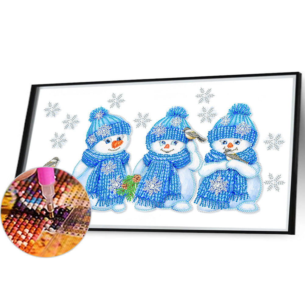 Three Little Snowmen - Special Shaped Drill Diamond Painting 50*30CM