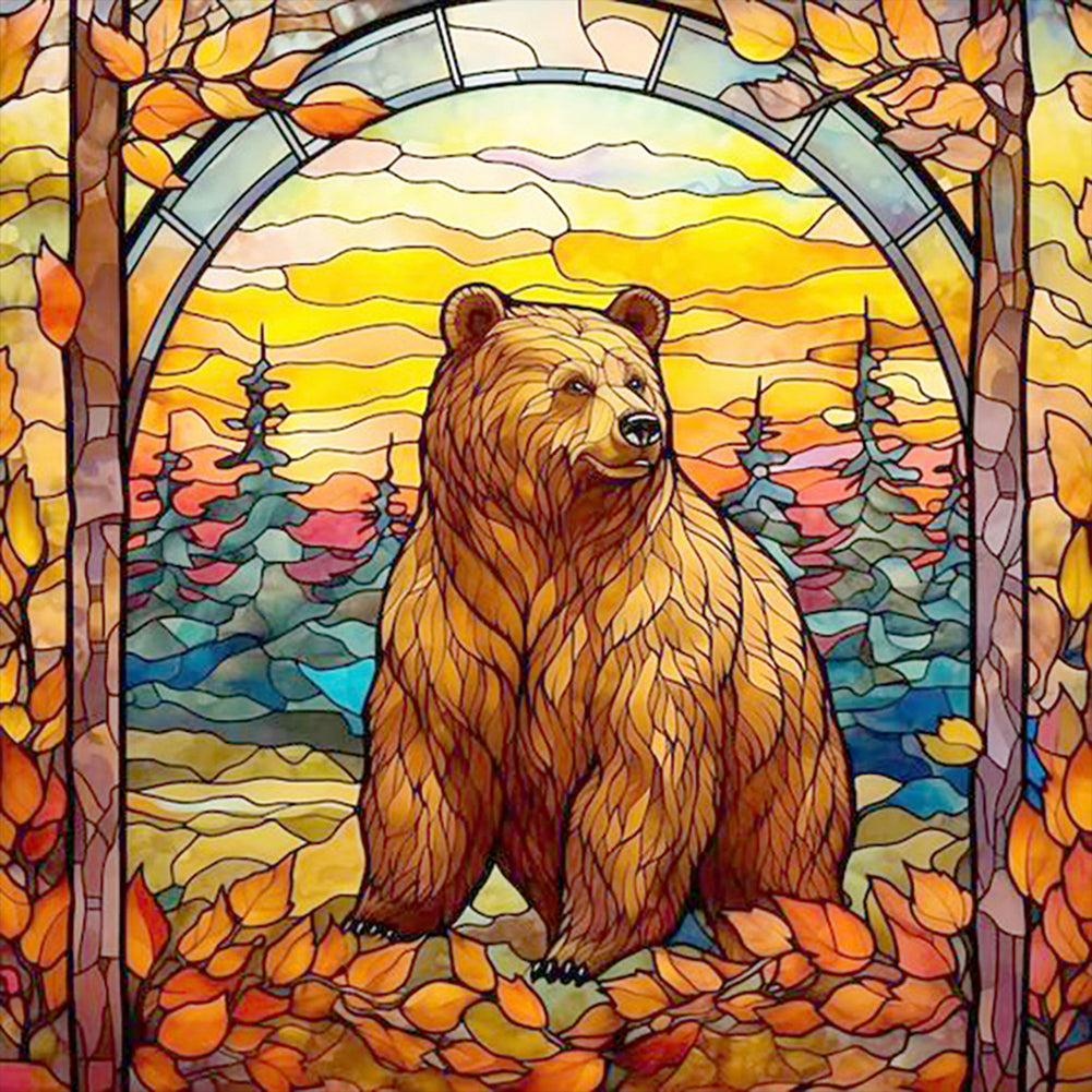 Stained Glass Brown Bear - Full Round Drill Diamond Painting 30*30CM