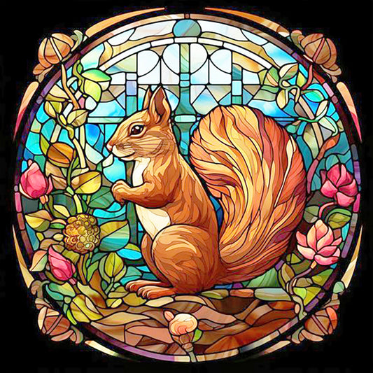 Stained Glass Squirrel - Full Round Drill Diamond Painting 30*30CM