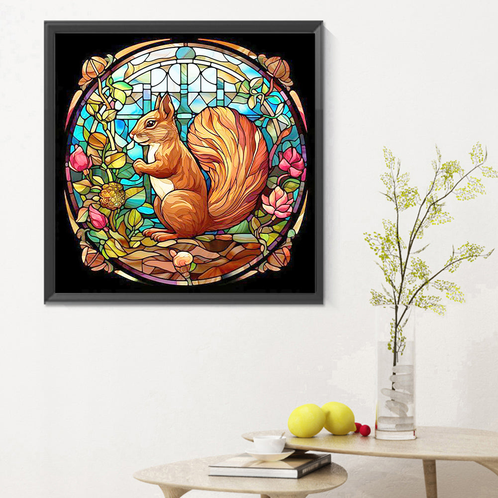 Stained Glass Squirrel - Full Round Drill Diamond Painting 30*30CM